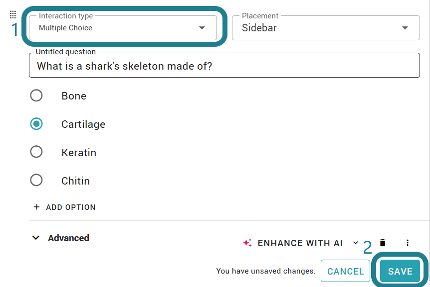 Adjust the interaction type, add it to the sidebar, and click save to save it to the group.