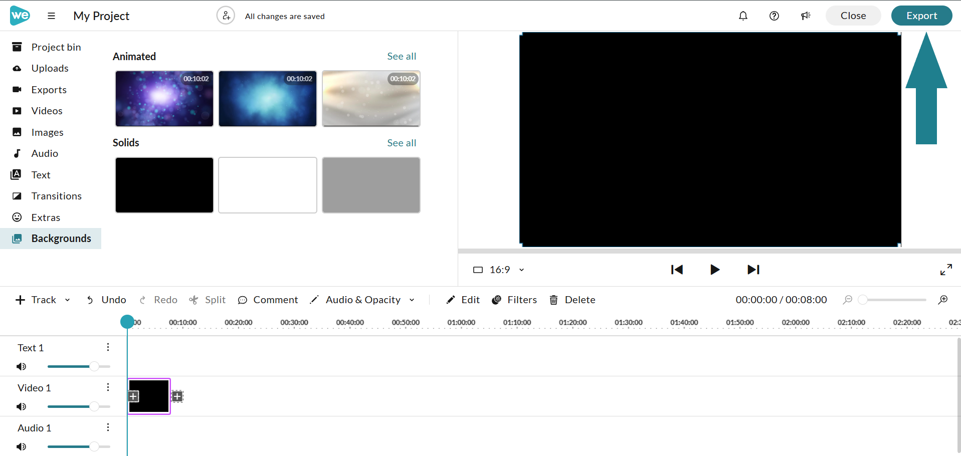 Click the Export button to export the project.