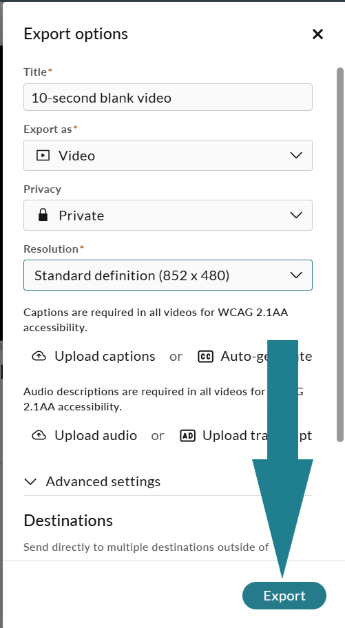 Adjust the settings and click Export to start the process