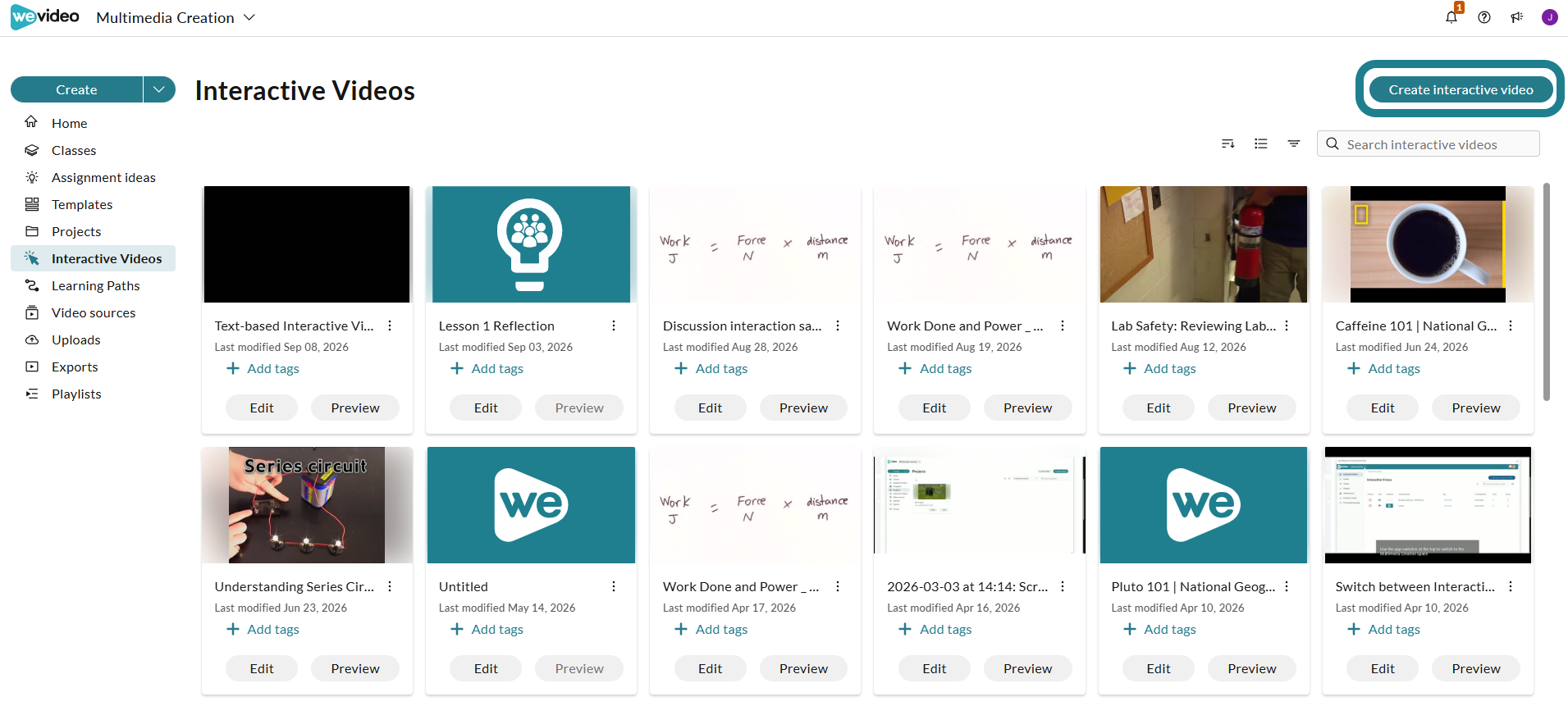 Click the Create Interactive Videos button in the Multimedia Creation space