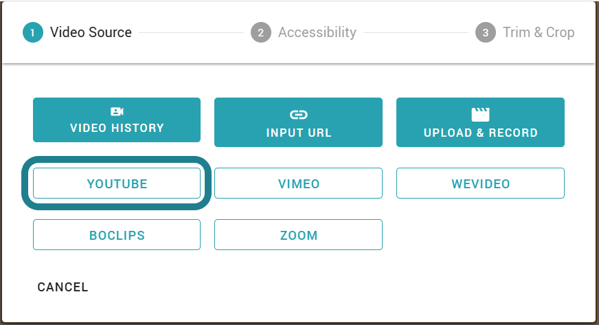 Select YouTube as a video source.