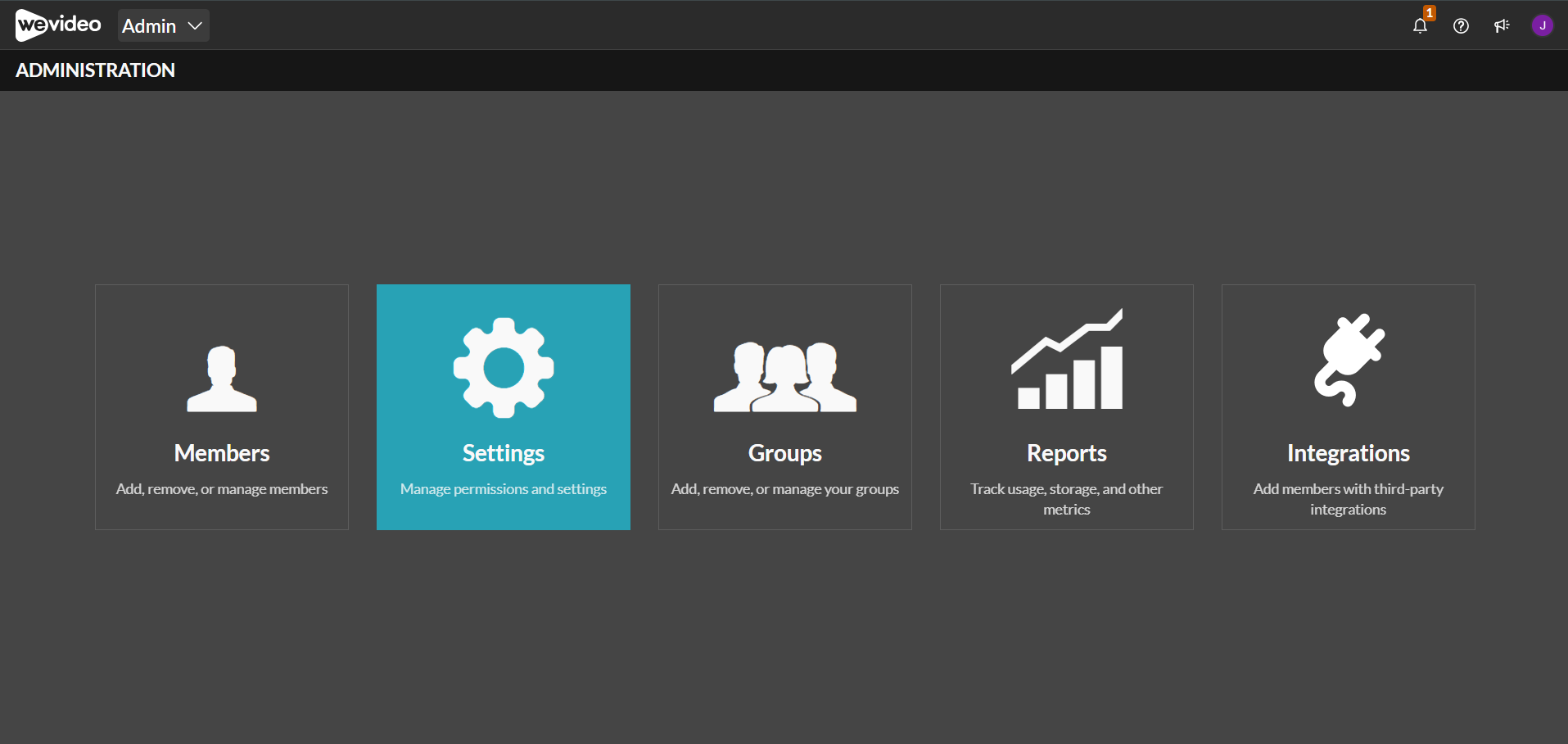 The settings option in the Admin space