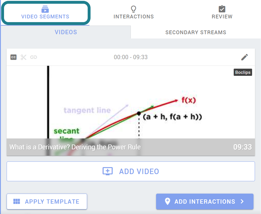 Switch to the Video Segments tab in the interactive video editor.