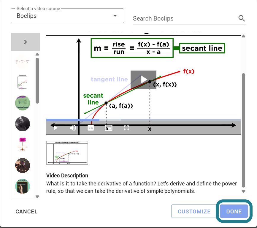 View the descriptions and click Done to add it to the interactive video.