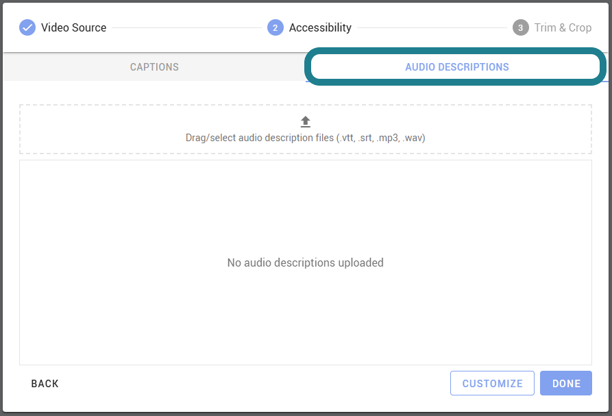 The audio descriptions tab in the accessibility section.