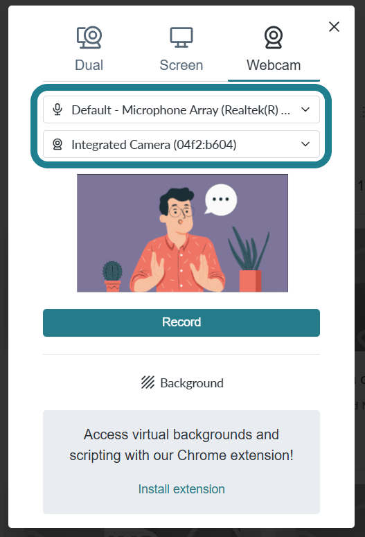 Adjust the microphone and webcam for the recording.