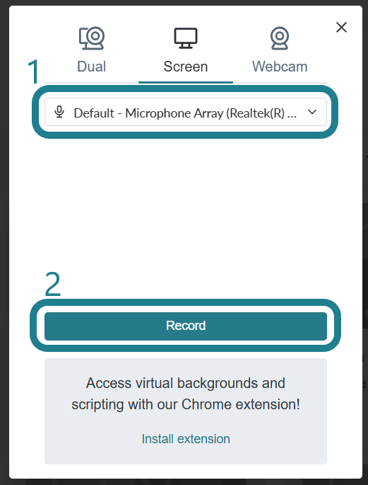 Adjust the microphone and click Record to start recording.