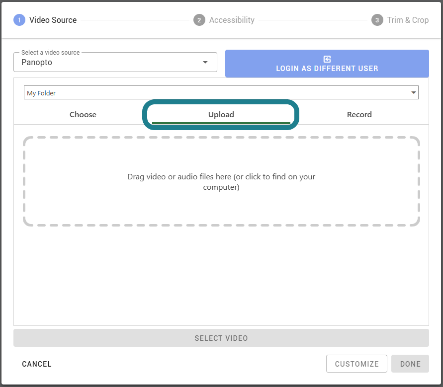 Uploading a video to Panopto from WeVideo. 