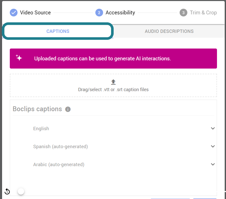The captions tab in the accessibility section.