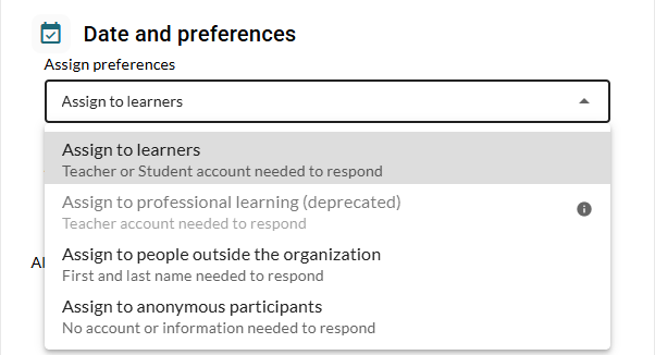 The assign preferences options for the interactive video