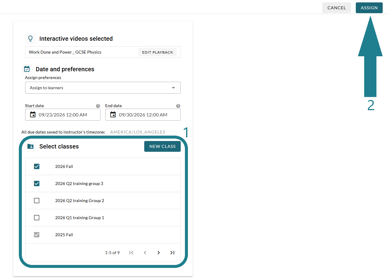 Select classes and click Assign.