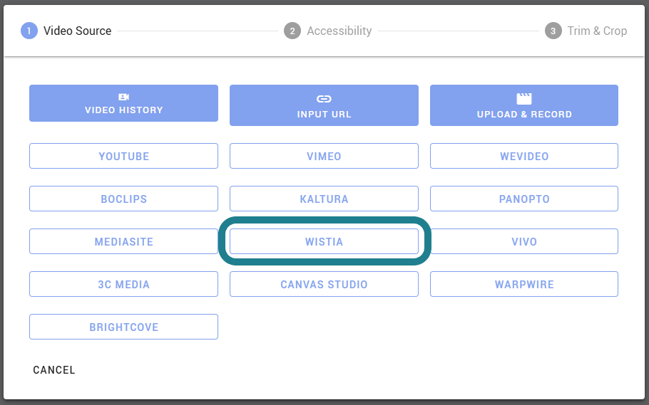 Select the Wistia option as the video host