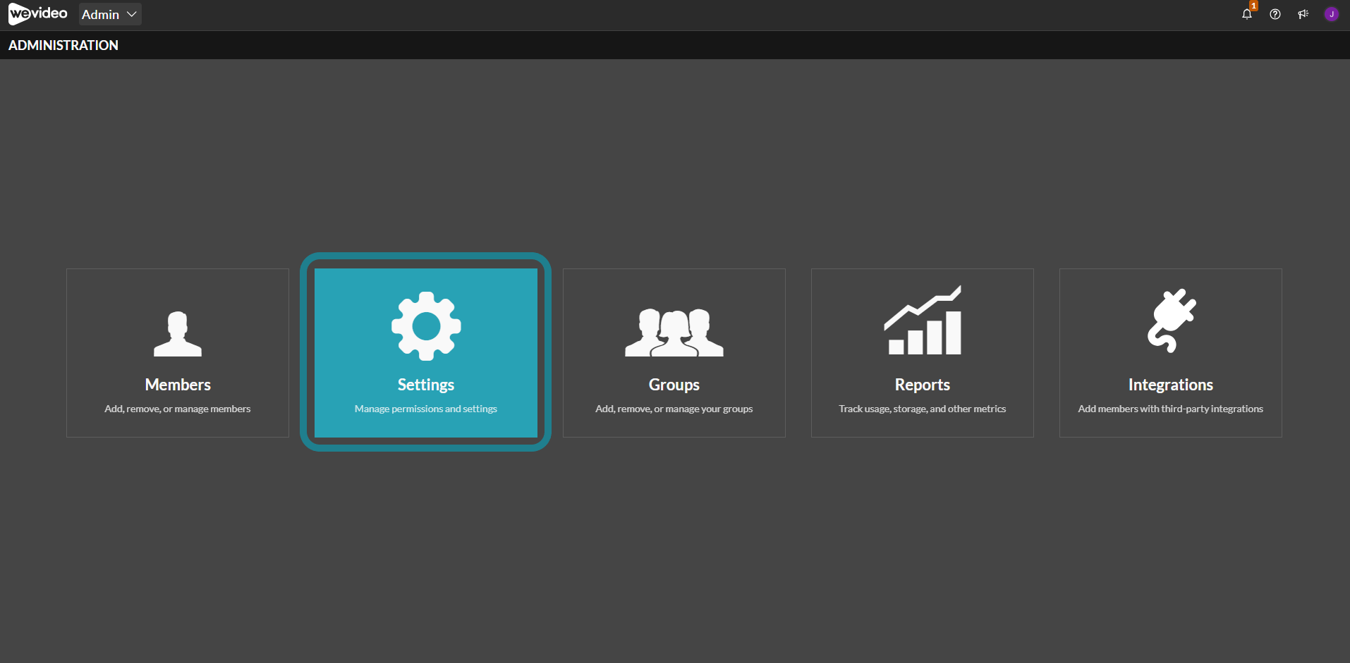Select the Settings option in the Admin space
