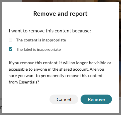 The remove and report confirmation page.