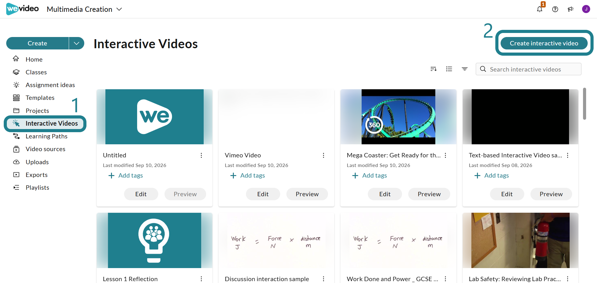 Click the Create Interactive Video button on the Interactive Videos page.
