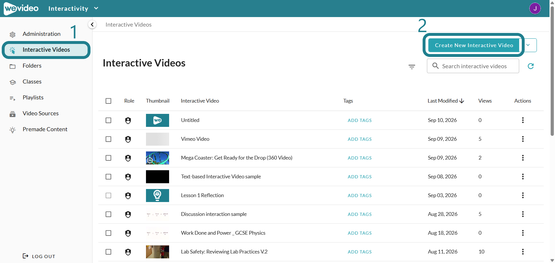 Click the Create Interactive Video button on the Interactive Videos page.