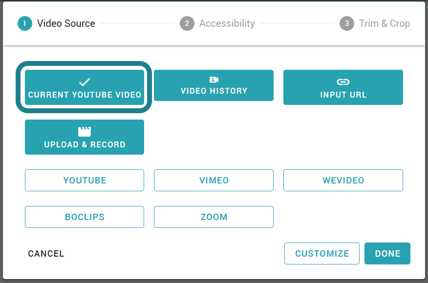 Select the current video option to edit the video segment in the interactive video.