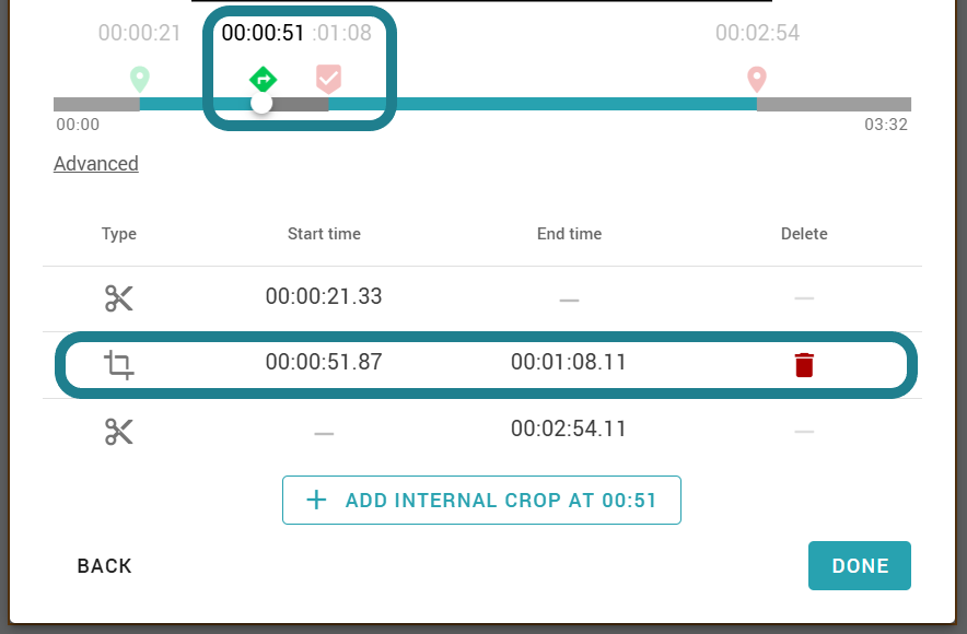 Move the flags to adjust the internal crop.