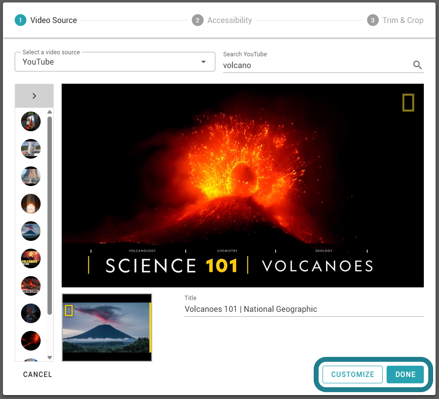 Click the done button to import the selected video.