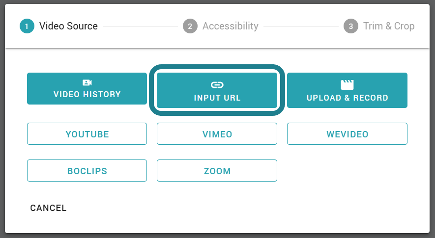Select the Input URL option from the video sources list.