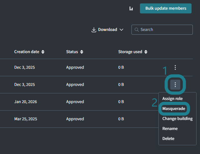 Select the Masquerade option from the action menu.