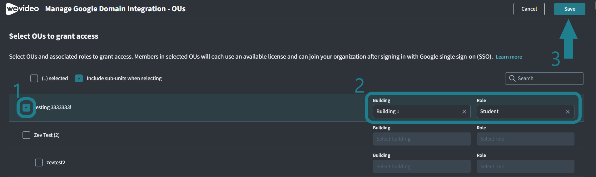 Select the groups and assign buildings and roles to them