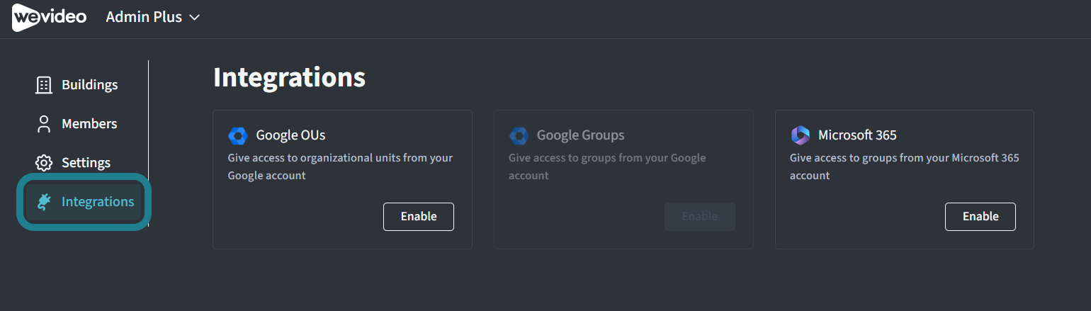 Select the integration tab from the list.