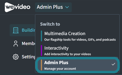 Select the Admin Plus option to navigate to the Admin Plus space