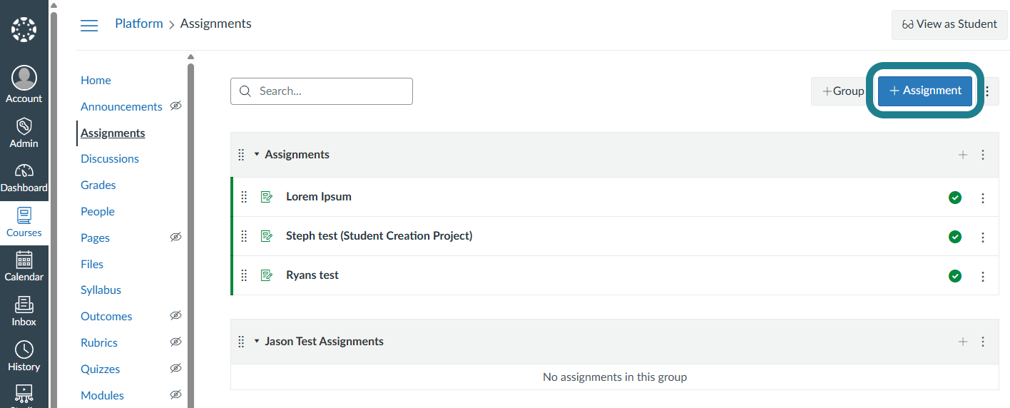 Click the add assignment button in Canvas to create a new assignment.