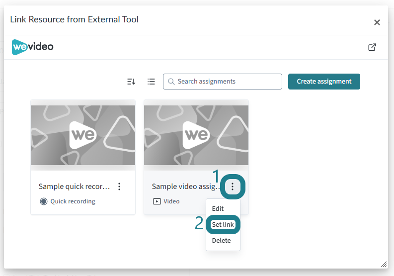 Click the triple-dot action button and select the Set link option to link the assignment.