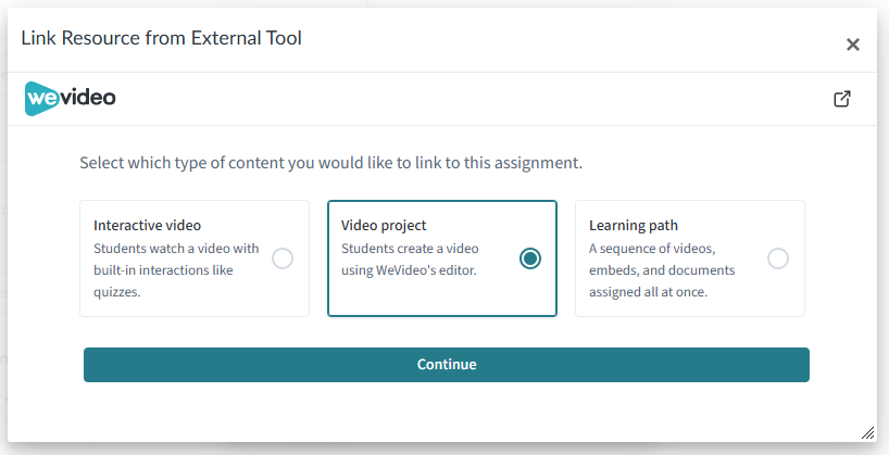 Select the Video Project option and click the Continue button