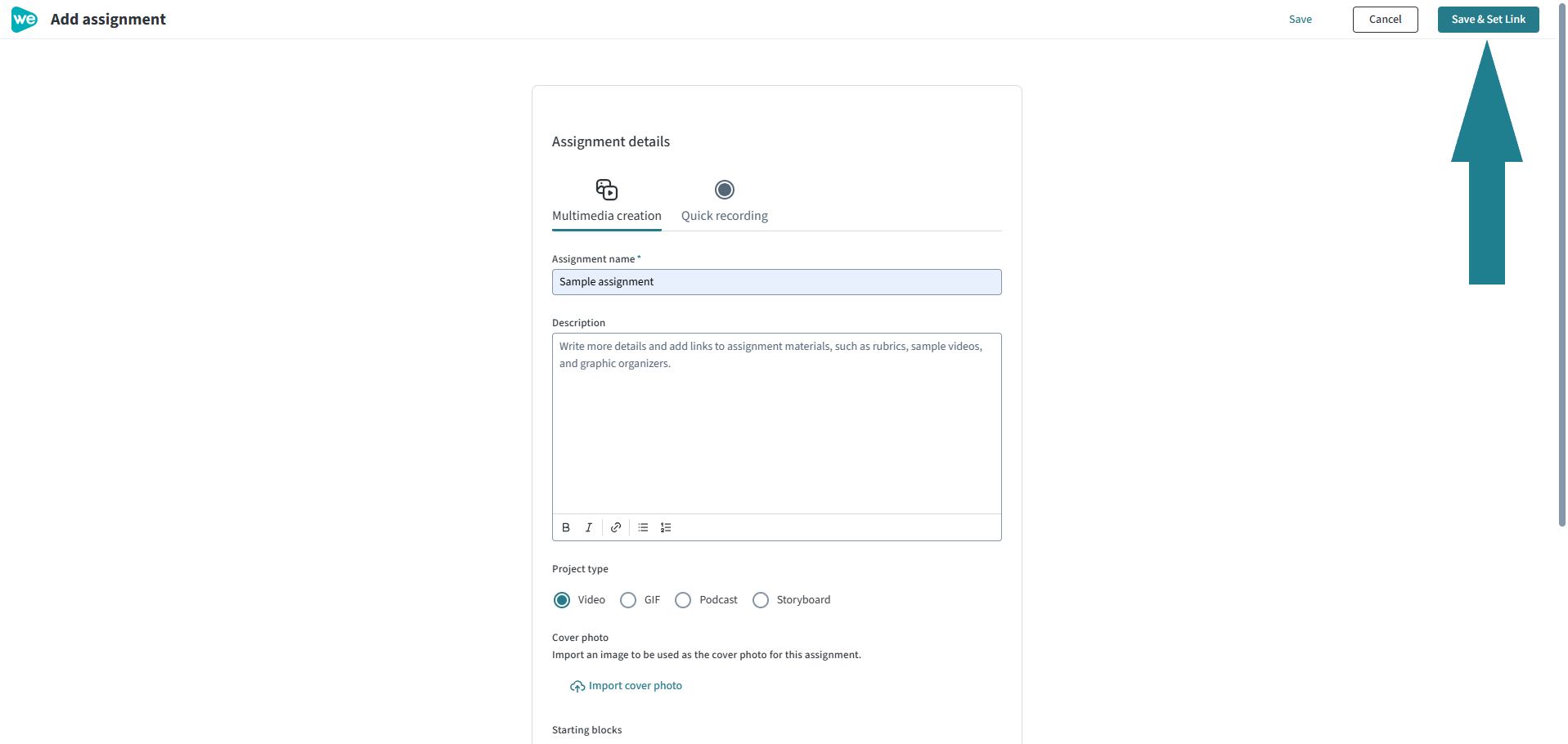 Click the Save and Set Link button to link the assignment to Canvas