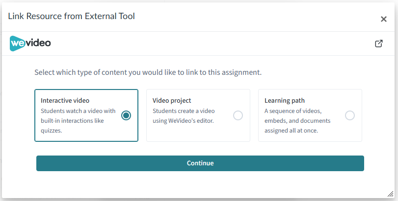 Select the Interactive Video option and click Continue.