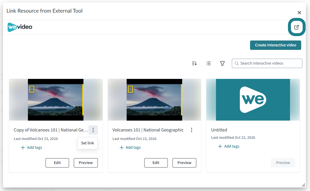 Click the new tab icon to open the interactive video editor in a new tab if needed.