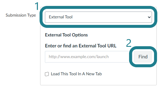 Adjust the submission type to external tool, and click Find to select the new WeVideo integration.