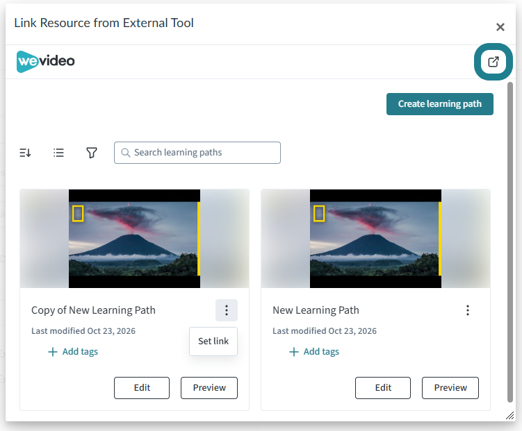 Click the new tab icon to create the learning path page in a new tab if needed.