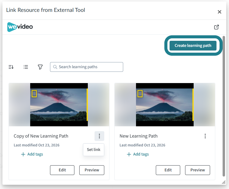 Click the create learning path button to create a new learning path.