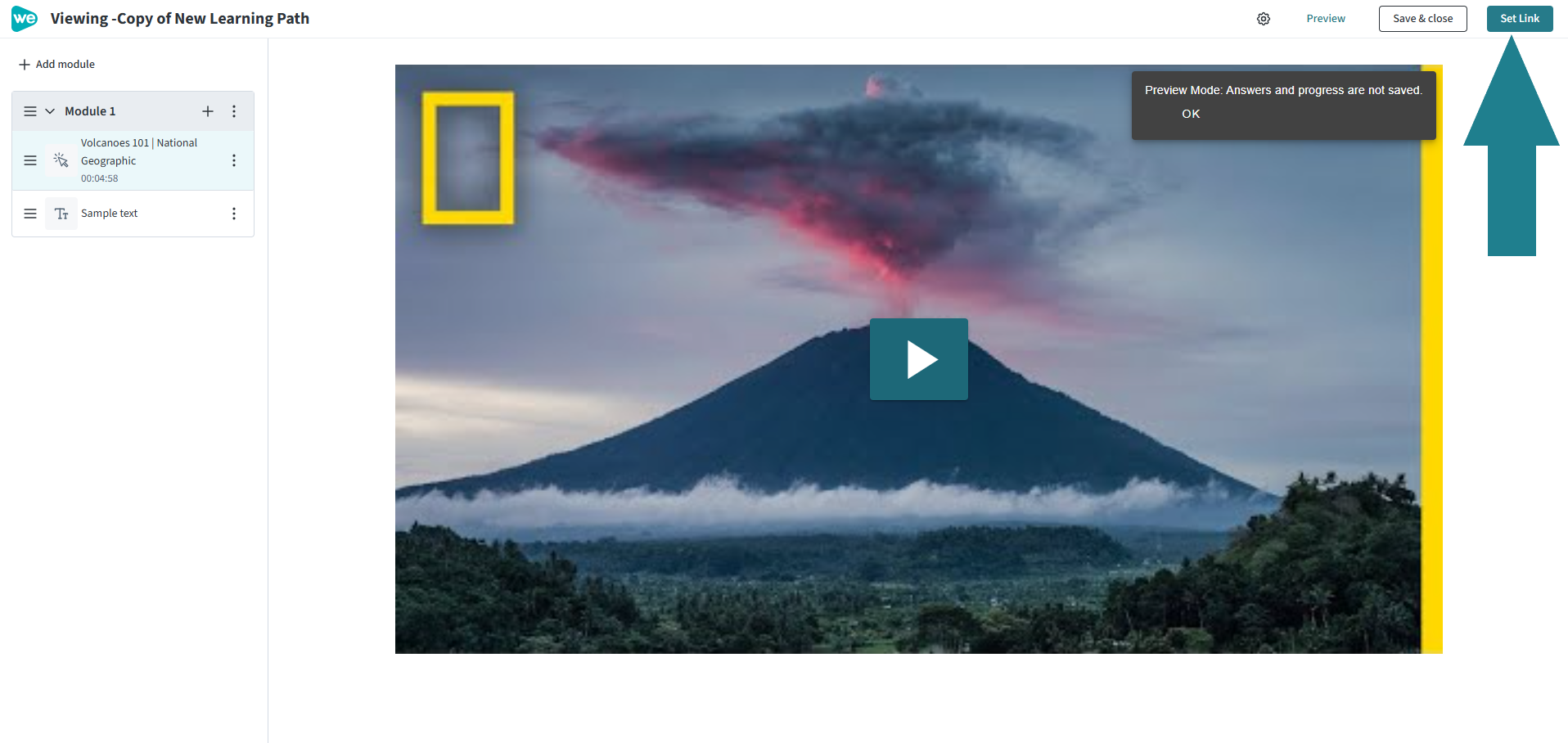 Click the Set Link button to link it to Canvas.