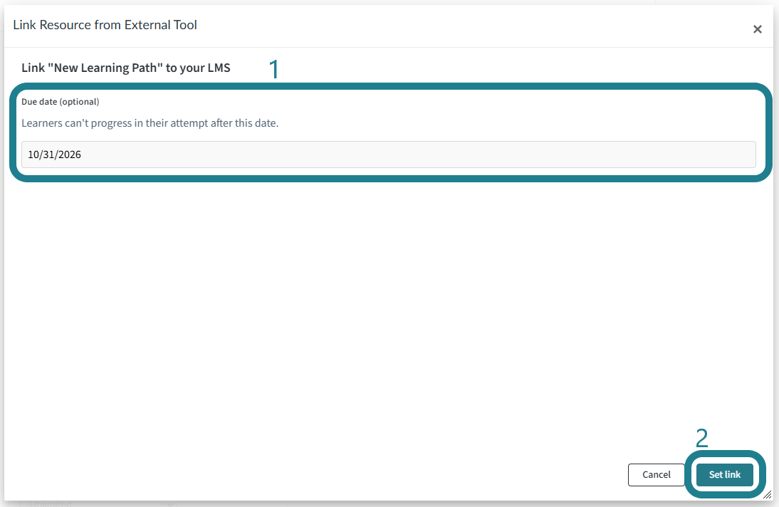 Adjust the due date as needed and click Set link
