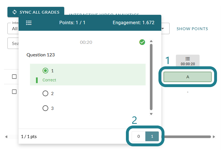 Click on the learner's submitted answer to adjust the points for it.