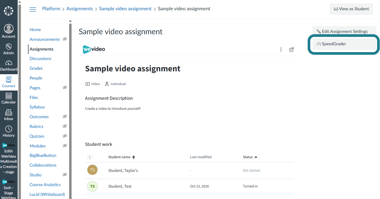 Click the SpeedGrader to grade learners' submissions.