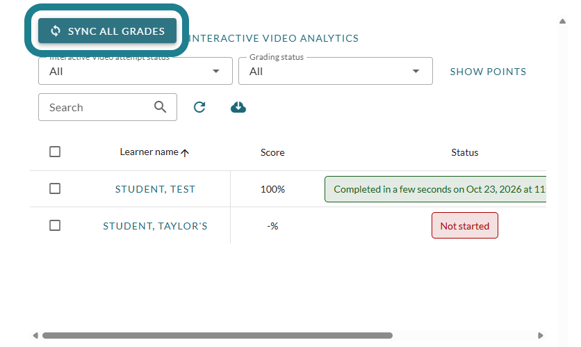 Click Sync Grades to send the updated grades to Canvas.