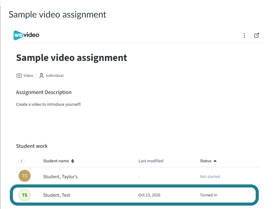 The students status can be found in the student work section