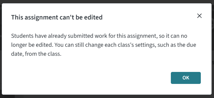 The assignments with learners' submissions can not be edited.