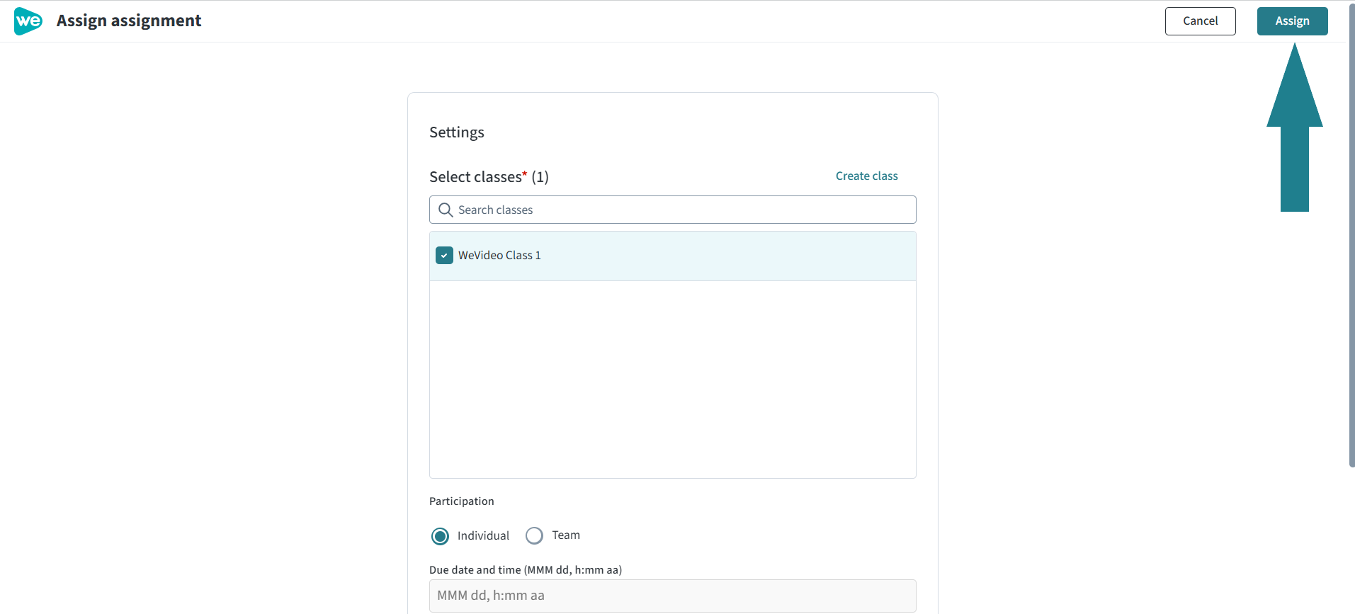 Click the Assign button to assign it to the selected class.