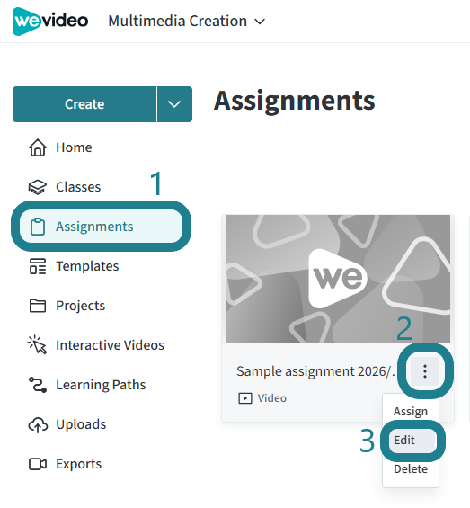 Select the Edit option for the assignment.