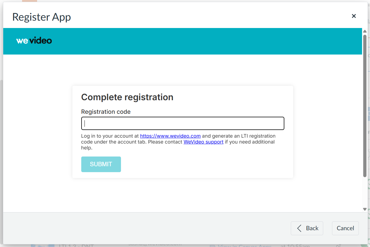 Paste the LTI connection code to the input section and click Submit.