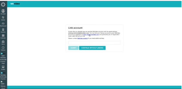 Link the existing account to Canvas or create a new WeVideo account.